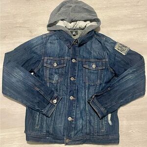 Rock & Republic Blue Denim Jacket with Gray Hood